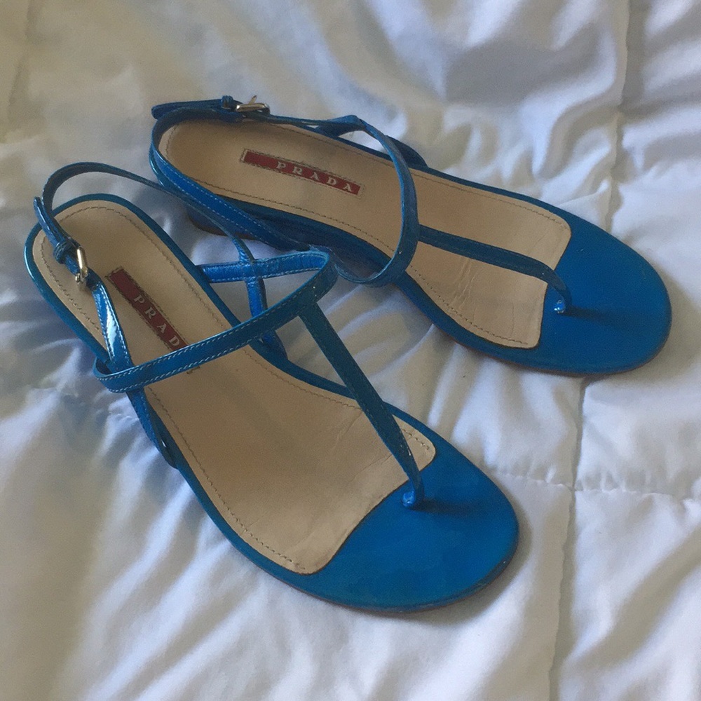 Prada leather thong wedge heels